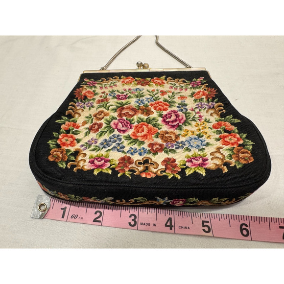 VTG Purse Tapestry Petit Point Needlepoint Floral Mother Pearl Frame Clutch Bag - Picture 5 of 11